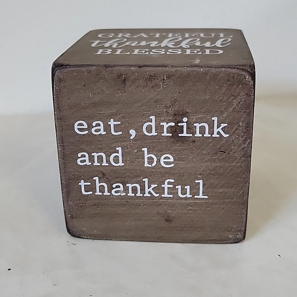 Rustic brown with white Thanksgiving Inspirational quote wood cube decor